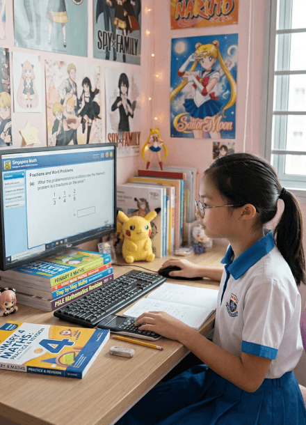 A Singapore primary school student working through a Maths problem